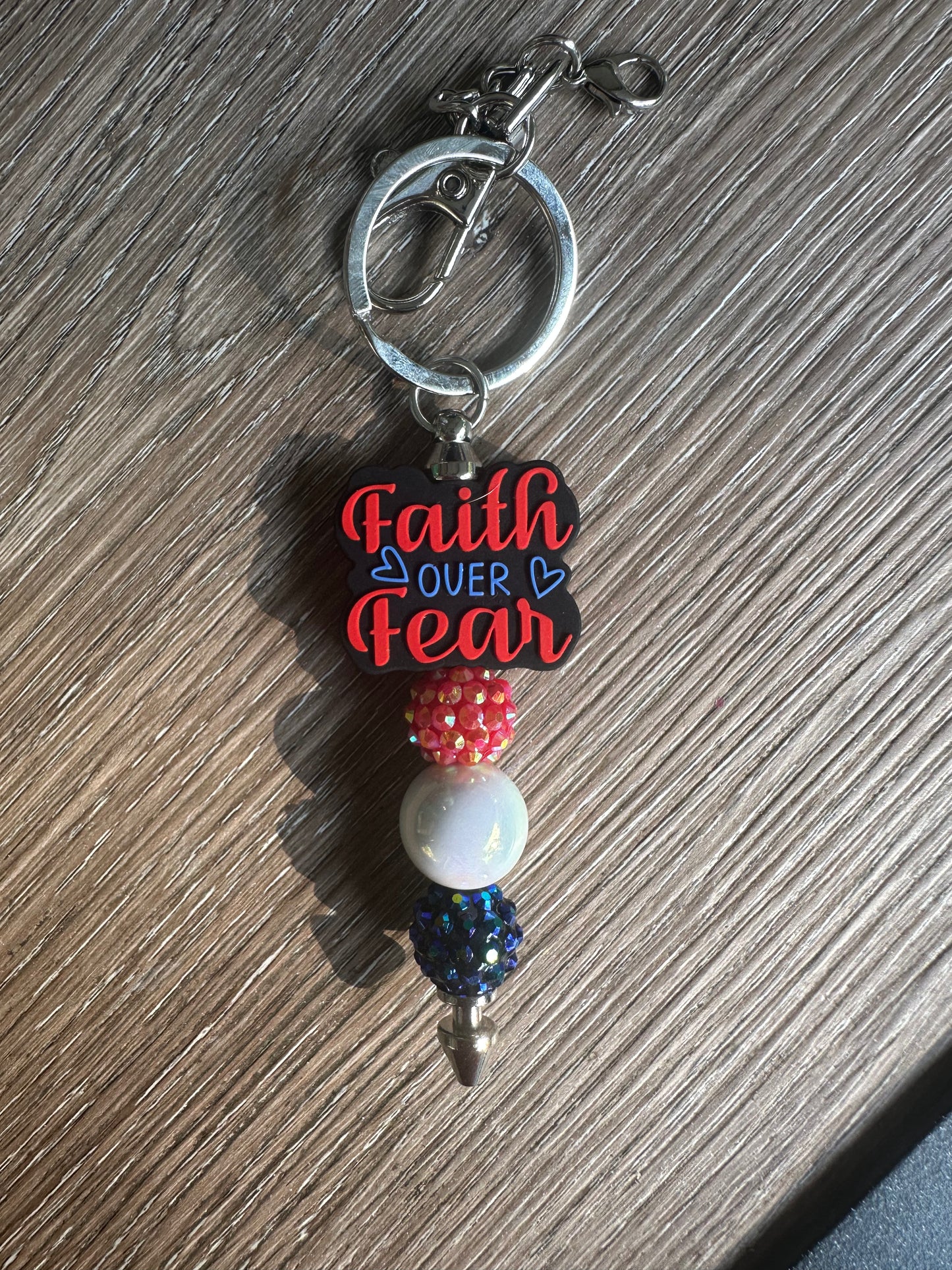 Faith over Fear beaded keychain