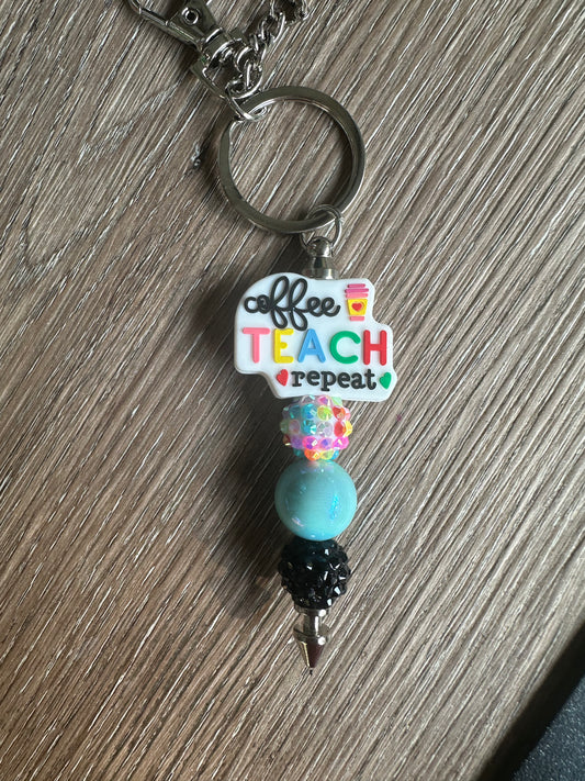 Coffee, Teach & Repeat Beaded Keychain