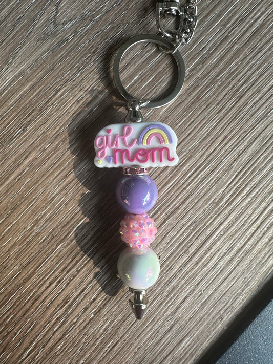 Girl Mom Beaded Keychain