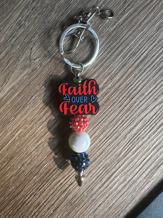 Faith over Fear beaded keychain